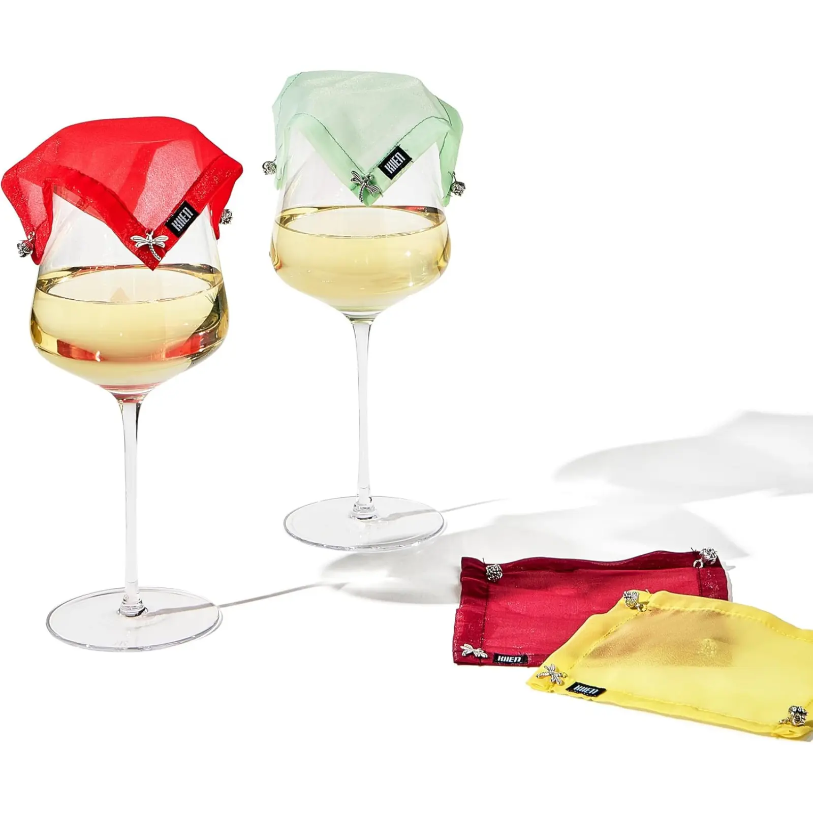 Khen Weighted Outdoor Wine Glass Covers - Set of 4 - Keep Bugs & Winged Pests Off, Drinking Glasses Protect Cover, Breathable Cotton Screen Lid - Picnic, Dinner to Keep Particles Out, Coverware Tops