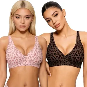 HeyComfy Jelly Support Wireless Leopard Push Up Bra – Seamless Deep V Invisible Lift, Ultra‑Soft No Underwire Comfort, Plus Size Bra 38DDD,minimizer bra women