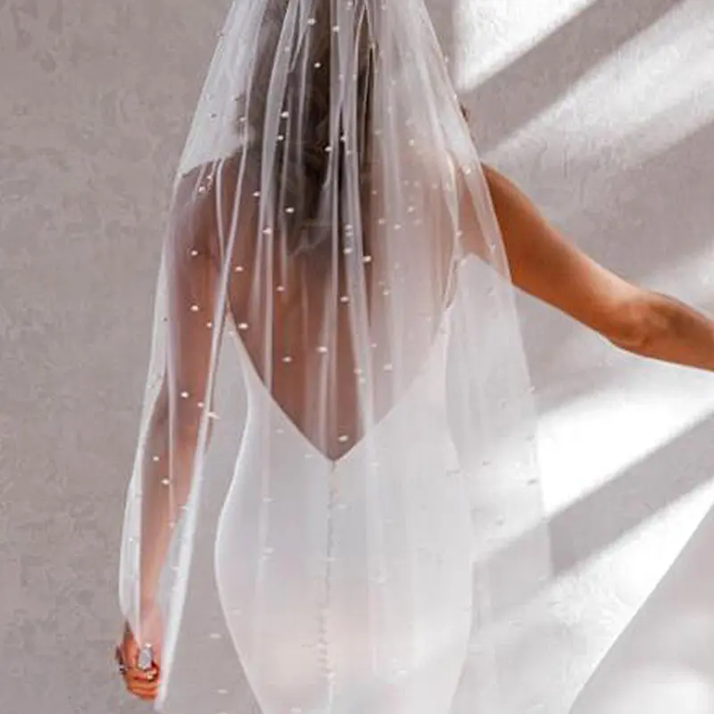 Bridal Wedding Veil with Faux Pearls, Cathedral Pearl Tip Bridal Veil, Small Chapel Pearl Tip Veil, Elegant Bride Accessory, Trailing Veil, Wedding Veils for Brides