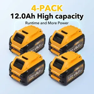 4-Pack 12Ah Batteries Compatible with DEWALT 20V 60V MAX High-Capacity Lithium-Ion Replacement Batteries for DCS578 and DCCS670 Power Tools
