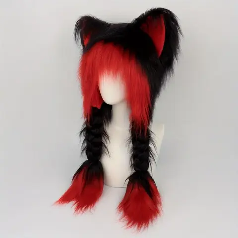 Cute Cat Ears Plush Hat with Braids Unisex Winter Warm Ear Cap, Soft Plush Ears Stay Covered - Anime Y2K Aesthetic Cosplay Accessory for Halloween, Carnival, Easter Masks, Cold-Weather Cozy