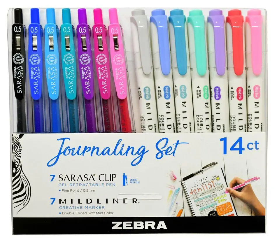 ZEBRA Journaling Set, Mildliner/Sarasa Combo 14 Pack
