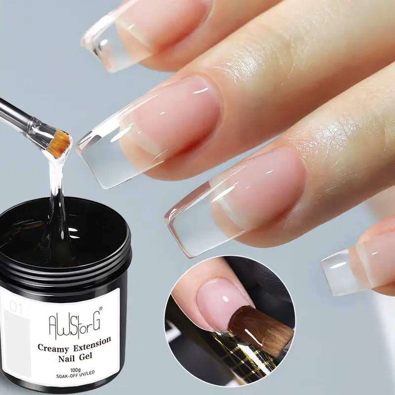 AWStorG 3Pcs/Set 3.53oz Creamy Nail Extension Kit - Clear Building Solution with Brush, Semi-Permanent Hard Formula, Nail Art Option for Mom (Spring, Easter Use)