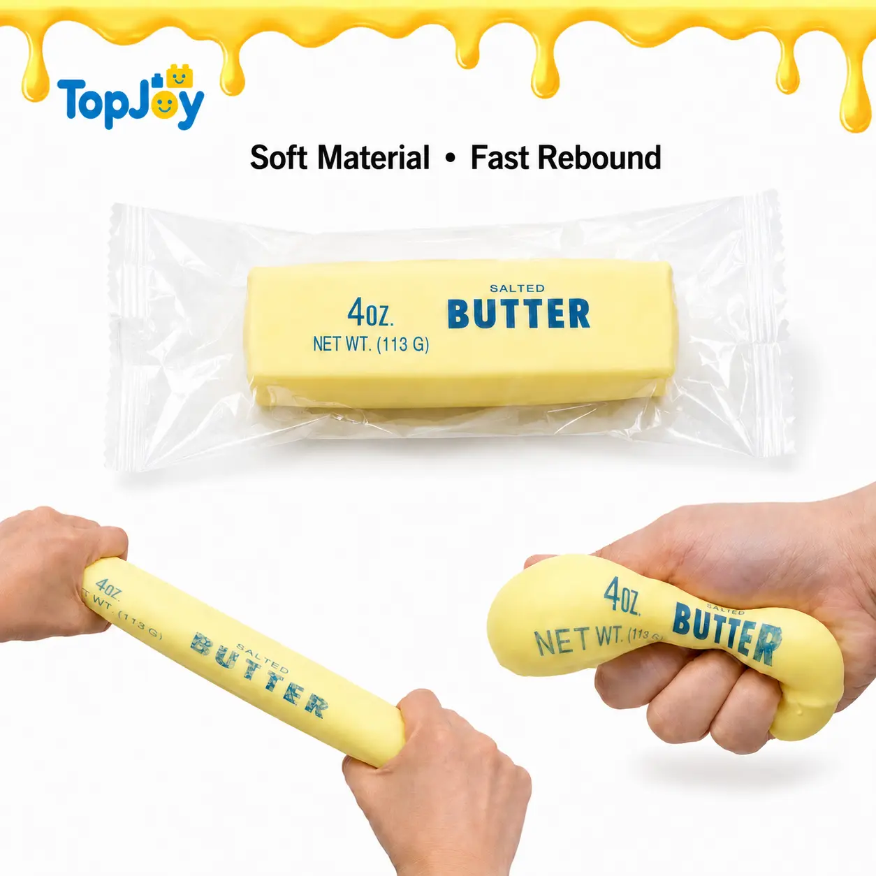 TopJoy Butter Squishy Stress Relief Toy - MID-YEAR SALE, New Realistic Butter Stick Squeeze, Soft PU Foam Fidget for Anxiety & Sensory Relief, Cute Desk Decor for Kids, Office, School & Daily Use