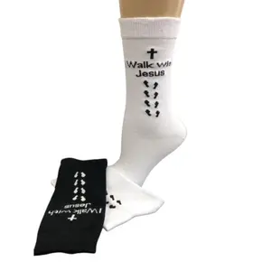 Inspirational Crew Socks for Men & Women in Combed Cotton  "I Walk with Jesus" Design