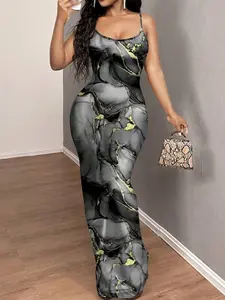 SHEIN SXY Casual Ink Painting Pattern Bodycon Dress For Women, Suitable For Summer Chic Dress