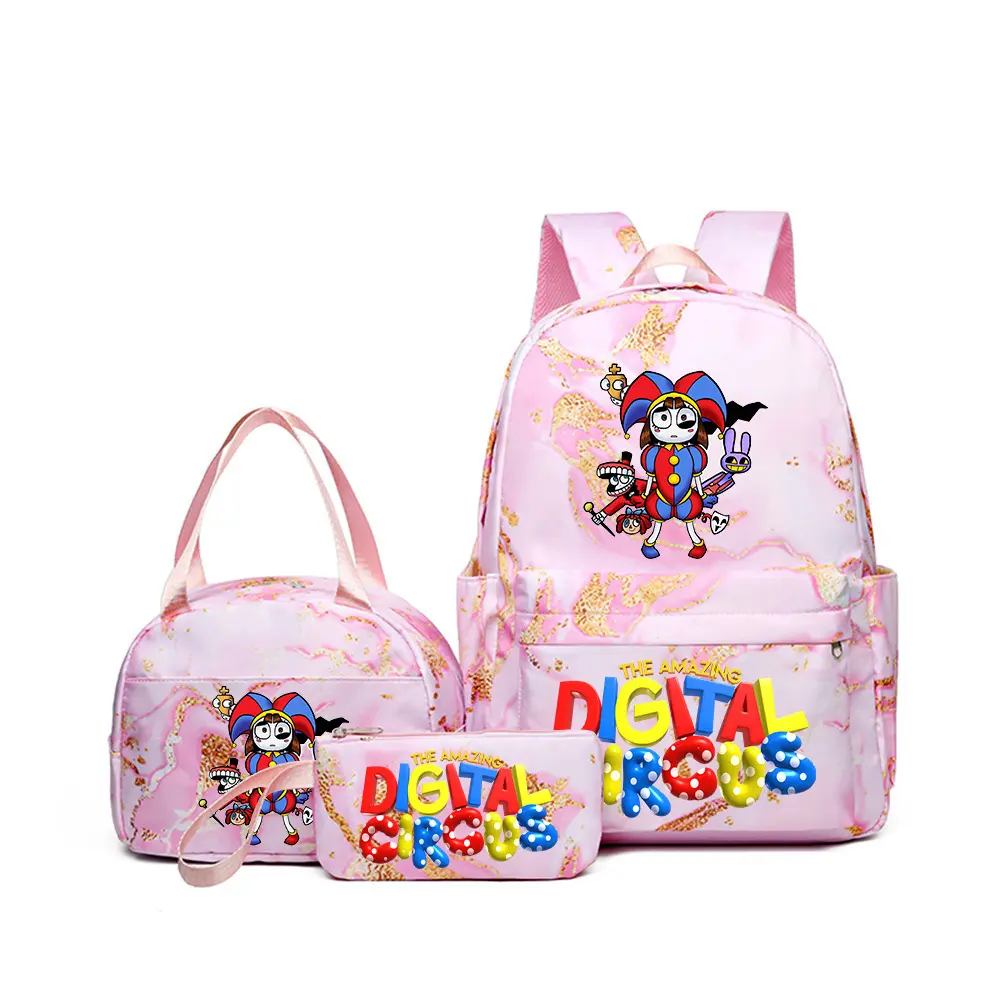 Colorful Cartoon Jester Character Print 3 In 1 Backpack Set, Casual Large Capacity Daypack with Matching Lunch Bag and Zipper Pencil Storage Pouch, Suitable for School and Everyday Travel