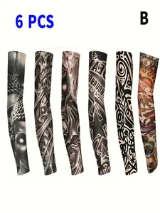 6pcs Summer Personalized Flower Arm Tattoo Sleeves, Seamless Outdoor Cycling Sun Protection Sleeve Sets, Riding Tattoo Sleeves, UV Arm Sleeves