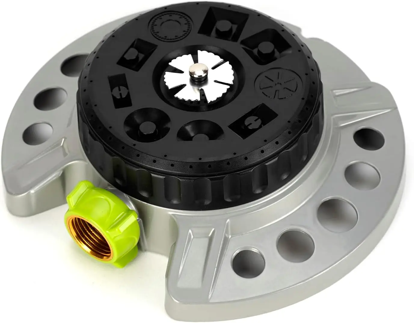 Metal Turret Lawn Sprinkler, 9 Pattern Stationary Water Sprinkler on Metal Decorative Base for Small, Shaped, Medium-Sized Yard Areas, Coverage Area Up to 1,022 Sq. Ft