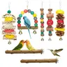 7-Pc Natural Wood Bird Toy & Perch Variety Set - Bird Perches for Cage, Budgie-Cockatiel Fit, Beak-Safe Chewing, Reduces Boredom, Dual Perch+Chew, Solid Sturdy Indoor Small Parrot Accessory, Alternative to Edible Treats