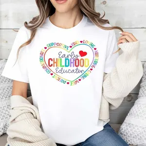 Casual Style Women's T-Shirt Early Childhood Educator Heart Design With Supportive Loving Patient Words For Teachers Gift Spring Summer Wear Perfect For Educators And Caregivers