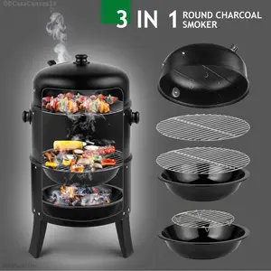 Iron Spray Smoker Carbon Grill, 80*41*48cm Heavy-Duty Black Grill with Adjustable Heat Control, Ideal for Outdoor BBQ, Camping, Backyard CookingFull LED Bed Frame with Storage Headboard & 2 DrawersAB12PeakVibe
