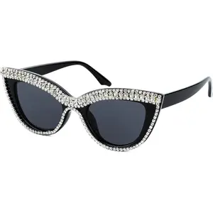 FEISEDY Women Oversized Diamond Sunglasses Fashion Cat Eye Rhinestone Sunglasses Jeweled Frame Costume Party B2360