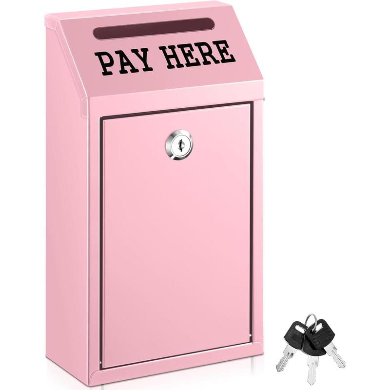 Safe  Box  Collection Metal Donation Box with Lock Wall Mount Pre Drilled Mailbox Delivery Ballot for Home Office Outdoor Self Serve Stand(Pink,10.2 x 5.7 x 2.8 Inch)