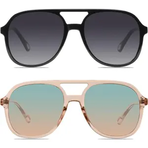 Retro Square Aviator Sunglasses for Womens Mens Vintage 70s Double Bridge Sun Glasses