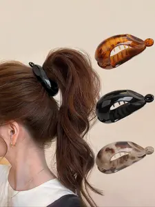 3pcs Leopard Print Anti-Slip Banana Hair Clips, Large Size with Teeth, Multi-Quantity Straight Hair Clips, Daily Use Ponytail Holder