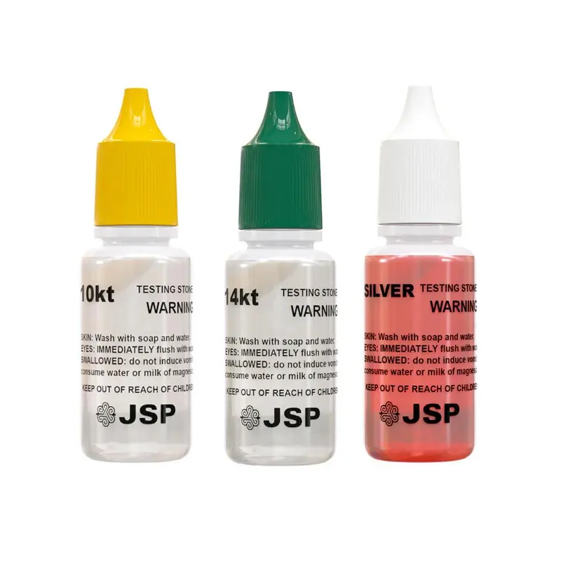 JSP Jewelry Testing Acid Solutions Kit with Multiple Acids, Bamboo Storage Box, ½ oz (Half Ounce) Bottles – 10k, 14k Gold & Sterling Silver Compatibility, 100+ Tests Each
