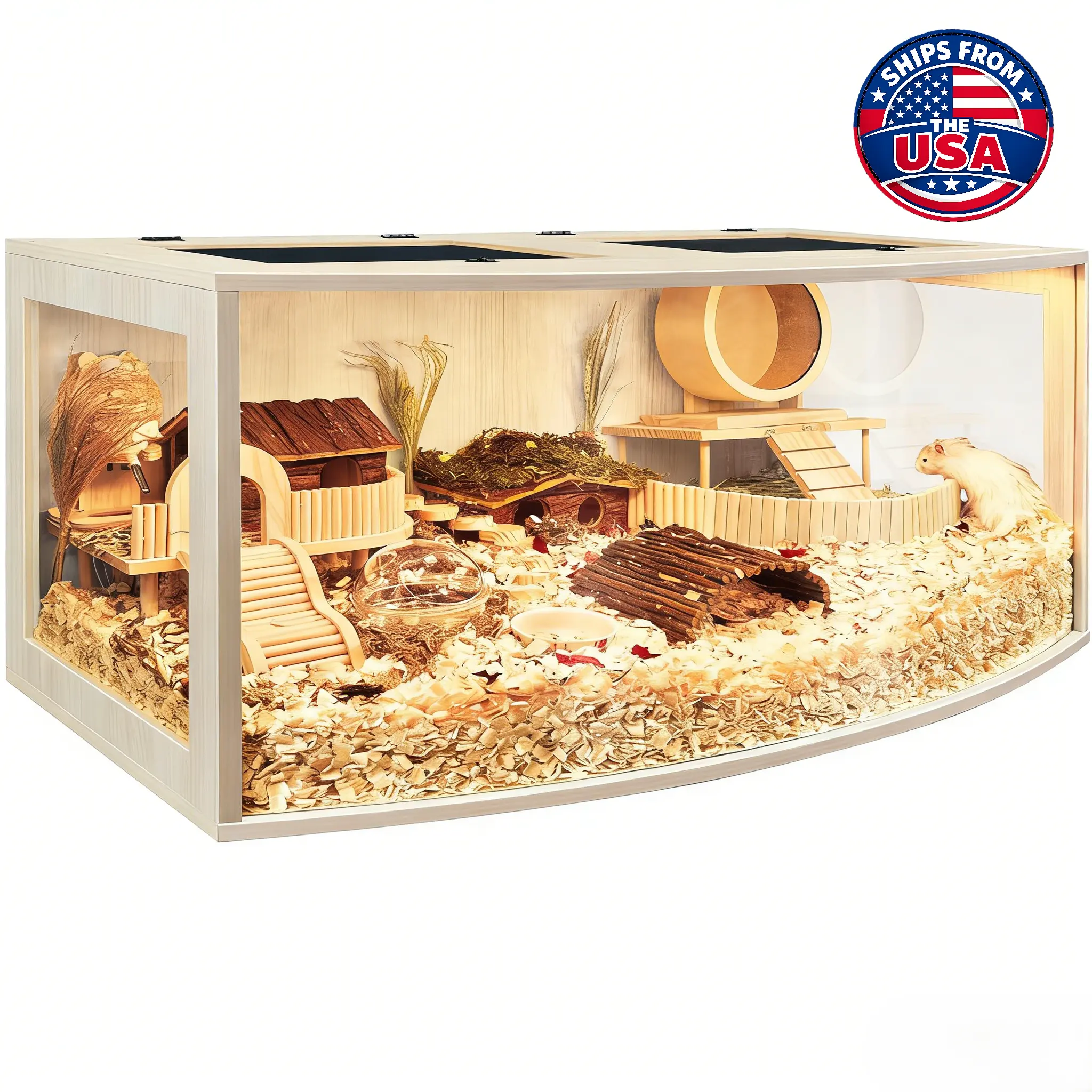 PROLEE Curved Window Hamster Cage Chewproof, 48"L x 20.5"W x 20"H Inches, 960 sq.in Large Hamster Cages and Habitats, Openable Top with Curved Design Solid Built, Access for Hamster Gerbil Mouse