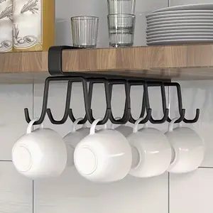 Double-row set of 12 stainless steel cup hooks/holder rack; space-saving kitchen organizer; durable, easy to clean, no drilling required; multifunctional kitchen mug storage accessory suitable for coffee cups, mugs, and tableware.
