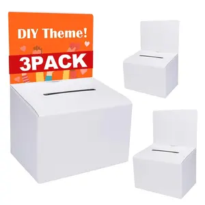 3 Pack Cardboard Ballot Box with Slot Suggestion Boxes with Removable Header White Glossy Raffle Boxes 6.5x4.5x4.5Inch Donation Boxes for Fundraising Collecting Card and Voting Contest