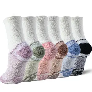 Warm Fluffy Socks Thermal Crew Winter Boot Socks For Women & Men 6 Pairs with Enhanced Heating Feature Winter Ski Thick Boot Insulated Cozy Hiking Socks for Cold Weather Knitting Hospital Socks Christmas Gift Socks