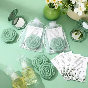 10pcs Green Rose Design Compact Pocket Mirrors - 3D Floral Compact Mirrors, Foldable, Ideal for Wedding & Birthday Party Gifts, Makeup Mirror