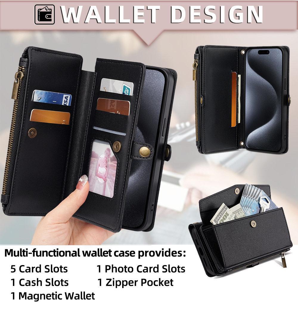 for iphone 17 pro max cases 16 16Plus 15 14 13 12 Pro Max Air Crossbody Wallet Phone Case, PU Leather Flip Purse Case with 5 Card Slots, Zipper Pocket, Adjustable Shoulder & Wrist Strap, Kickstand, Magnetic Closure, Multi-Functional Protective Phone Cover