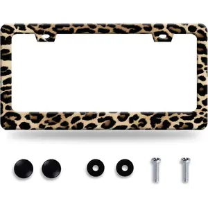 Leopard License Plate Frame Cheetah Leopard Brown License Plate Stainless Steel Funny License Plate Holder Animal Car Accessories with Screws Car Decoration 12.3" x 6.3" Fits Standard Vehicles Size