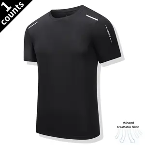 Men's Summer Sports Short Sleeve Golf T-Shirt, Solid Color, Slightly Stretchable Polyester Knit Fabric, Crew Neck, Regular Fit - Perfect for Gym and Outdoor Golf Activities