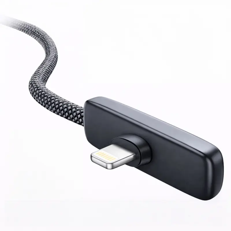 2pcs 90° Right Angle USB-A to Lightning Charger Cable - Durable Braided Fast Charging Electronic Accessory for iPhone 5/6/7/8/X/11/11 Pro Max, No Hand Blocking for Gaming, Compatible with Smartphone/Cellphone, EU Type