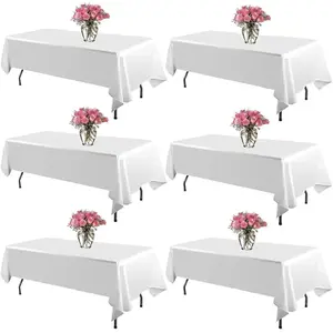 White Rectangle Tablecloth 60 x 126 Inch for 6 FT Tables, Wrinkle Resistant Washable Polyester Table Cover for Wedding Dining Buffet Parties and Camping, Mantel Blanco Para Mesa Rectangular
