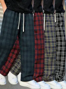 Men's Plaid Print Drawstring WaistPajama Pants, CasualSoft Comfortable PolarFleece Elastic Waist Loungewear Trousers for Fall& Winter, Warm Men's Bottoms for Daily Wear plaid pajama pant red  pjpants