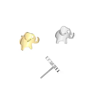 20G/18G/16G Tiny Elephant Flat Back Earring • Push Pin Labret • Threadless Flat Back Stud • Tragus Piercing • Helix Stud • Cartilage Stud • Gold • Silver • Elephant Earring