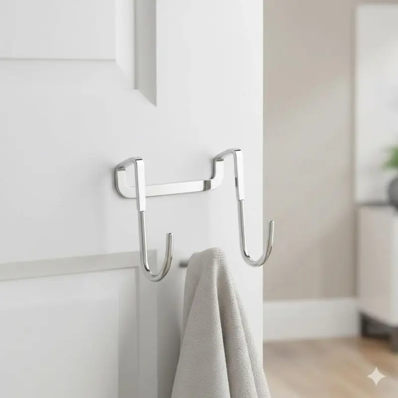 Heavy-Duty Wall Mount Hooks, No Drill Adhesive Hangers for Kitchen Bathroom Office, Rustproof Double Hooks for Utensils Keys Decor, Door & Cabinet Storage Solution