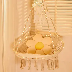 LED Hanging Chair Light Up Macrame Swing Hammock Chair with 472" LED Light for Indoor Outdoor Home Patio Deck Yard Garden Reading Leisure Lounging Large Size(55x75cm) (NO Stand)