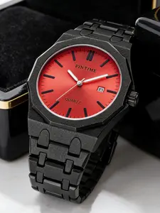 Men's Quartz Watch, Stainless Steel Strap, Waterproof Luminous Business Calendar, Casual Style, Round Analog Dial, Buckle Closure