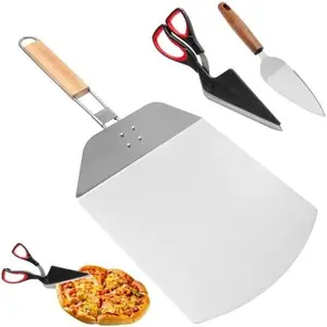 Pizza Peel Kit - Pizza Spatula with Foldable Wooden Handle,Pizza  and Metal Pizza Spatula, Pizza Oven Accessories for Family Pizza Oven Baking,Dough,Bread & Pastry