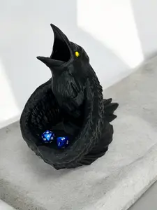 Black Raven Dice Tower Dungeons and Dragons Dice Roller 3d Printed Bird Dice Roller Full Color D&D Tabletop gaming RPG Roll Playing Game