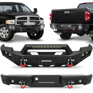 POFENZE-NADIA Ram 2500 Bumper Set for 2003-2005 Dodge Ram 2500/3500 Pickup Trucks, Bumpers w/Winch Plate, LED Lights, D-rings and License Plate Bracket (Excluding Diesel)