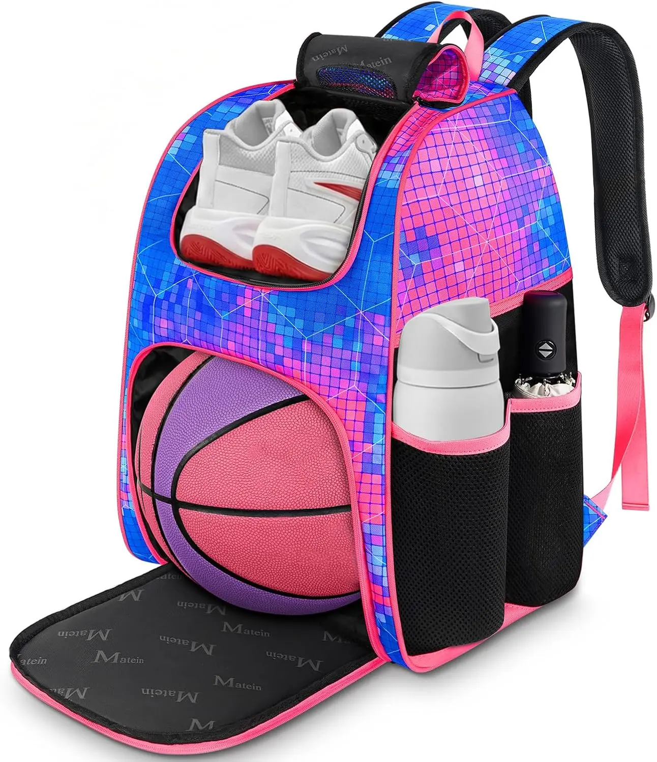 Basketball Bag for Men Women, Large Sports Backpack with Ball Holder & Shoe Compartment, Water Resistant Soccer Volleyball Football Training Duffle Backpack, Gym Equipment Travel Bag