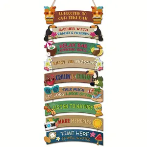9pcs Wooden Hawaiian Bar Welcome Summer Sign Set, Fun Luau Party Tiki Wall Decor, Rustic Farmhouse Design, Vintage Farmhouse Door Signs Suitable for Home Bar/Kitchen/Backyard Decoration, Vintage Plaque Decor, Signage