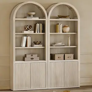 SICOTAS Book Shelf 82" Tall Arched Cabinet Bookcase with Doors 5 Tier Book Shelves with Storage Large Bookshelves Wide Bookshelf Modern Bookcases for Living Room Home Office Library Bedroom Kitchen