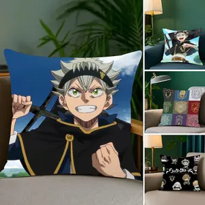 Hot Anime Cartoon Black Clover Pillow Case Double-Sided Printed Soft Short Plush Sofa Cushion Covers | Polyester & Breathable, Invisible Zipper, Mite-Resistant, Durable | Ideal for Sofa, Bedroom, Car & Kids Gift