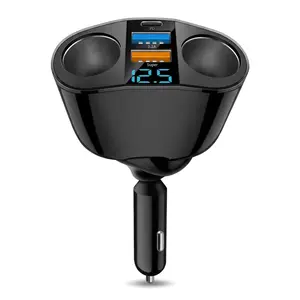 Splitter with LED Voltmeter – 2-Socket Adapter + Dual USB QC3.0 & 20W PD Type-C Fast Charger, 12V/24V for Phone GPS Dash Cam Kit car