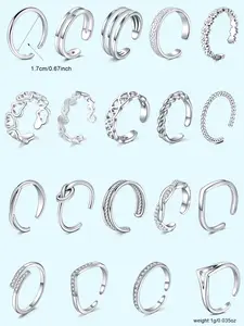 Women's Adjustable Toe Ring Set, Stainless Steel Open-Style Summer Beach Foot Jewelry, Boho Style Plain Design, 18 Pieces