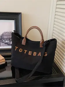 Large Capacity Tote Bag for Women, Casual Letter Decorated Shoulder Crossbody Commuter Handbag, Stylish Everyday Use, Slouchy Tote