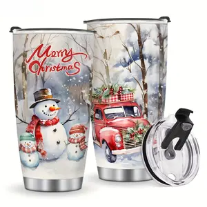 1pc Red Truck Snowman Tumbler Christmas Water Bottle Mug Percolator  Merry Christmas Gift Red Truck Tumbler 20oz Stainless Steel Insulated Tumblers Coffee Travel Mug Dia De Muertos Jardinier Pot Nespresso Nomad Cup