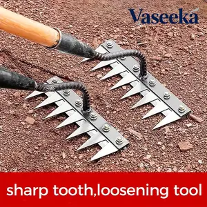 Vaseeka Heavy-Duty Metal Weeding Rake for Gardening Soil Aeration Sharp Tooth Loosening Tool Excluding Handle Ideal for Turning Soil and Cleaning Weeds