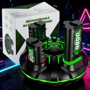 Ponkor 4×4800mWh Xbox Controller Rechargeable Battery Packs with Fast Charging Dock, Compatible with Xbox One, One S/X, Series S/X, High-Capacity, Long-Lasting Power, Cool Glow, Overheat Protection, Gaming Console Accessory