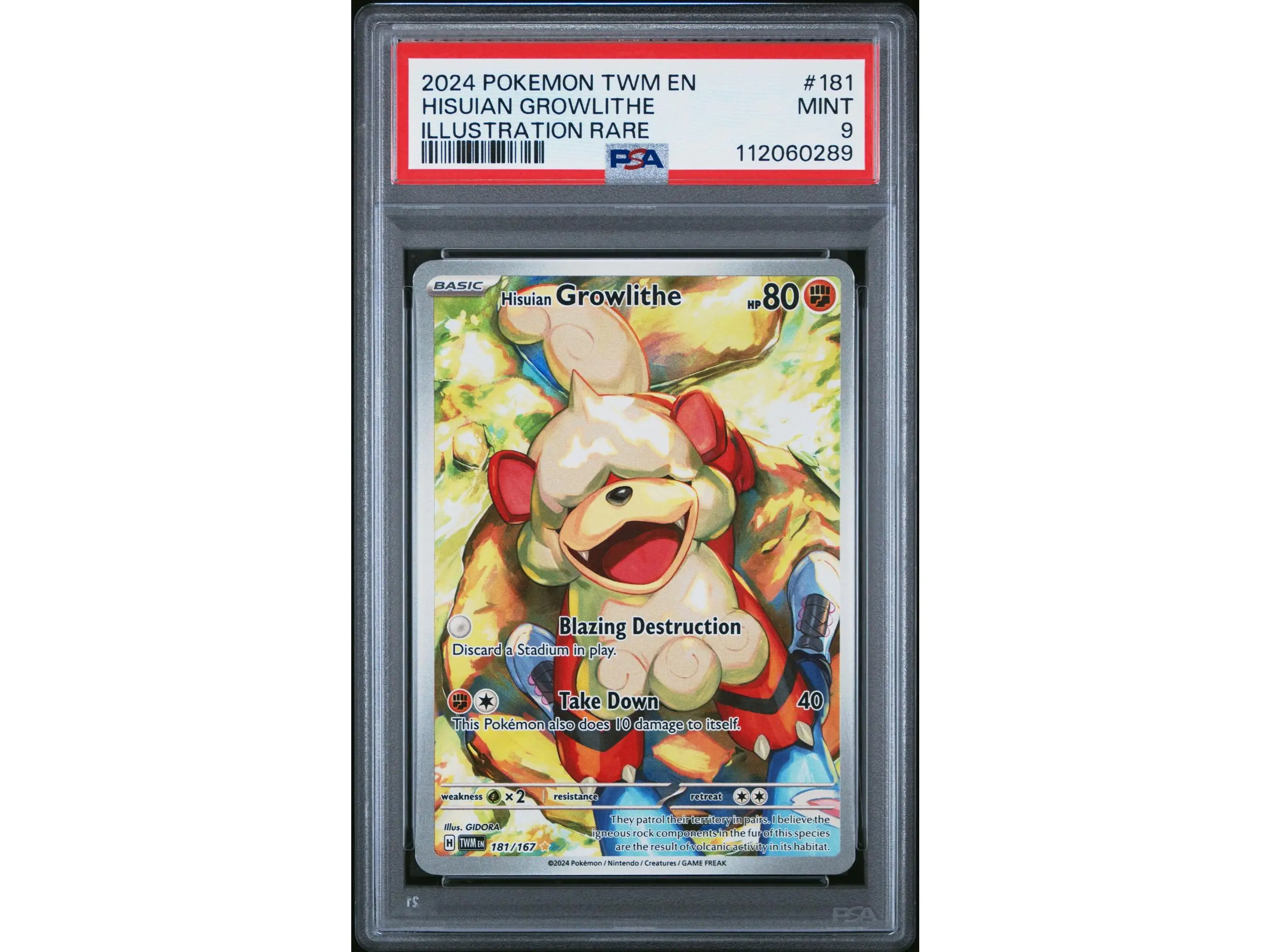 2024 Pokemon Scarlet and Violet Twilight Masquerade Illustration Rare Hisuian Growlithe #181 /112060289 PSA 9